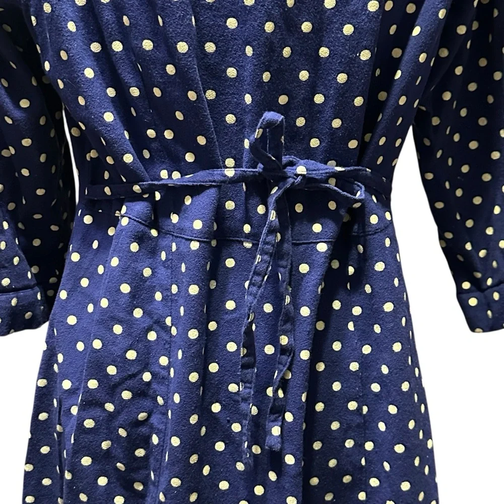 April Cornell Blue White Polka Dot Midi Dress Tie Waist 100% Cotton Large India - Picture 8 of 13